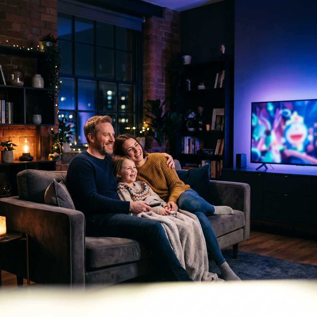 Family watching moatv IPTV